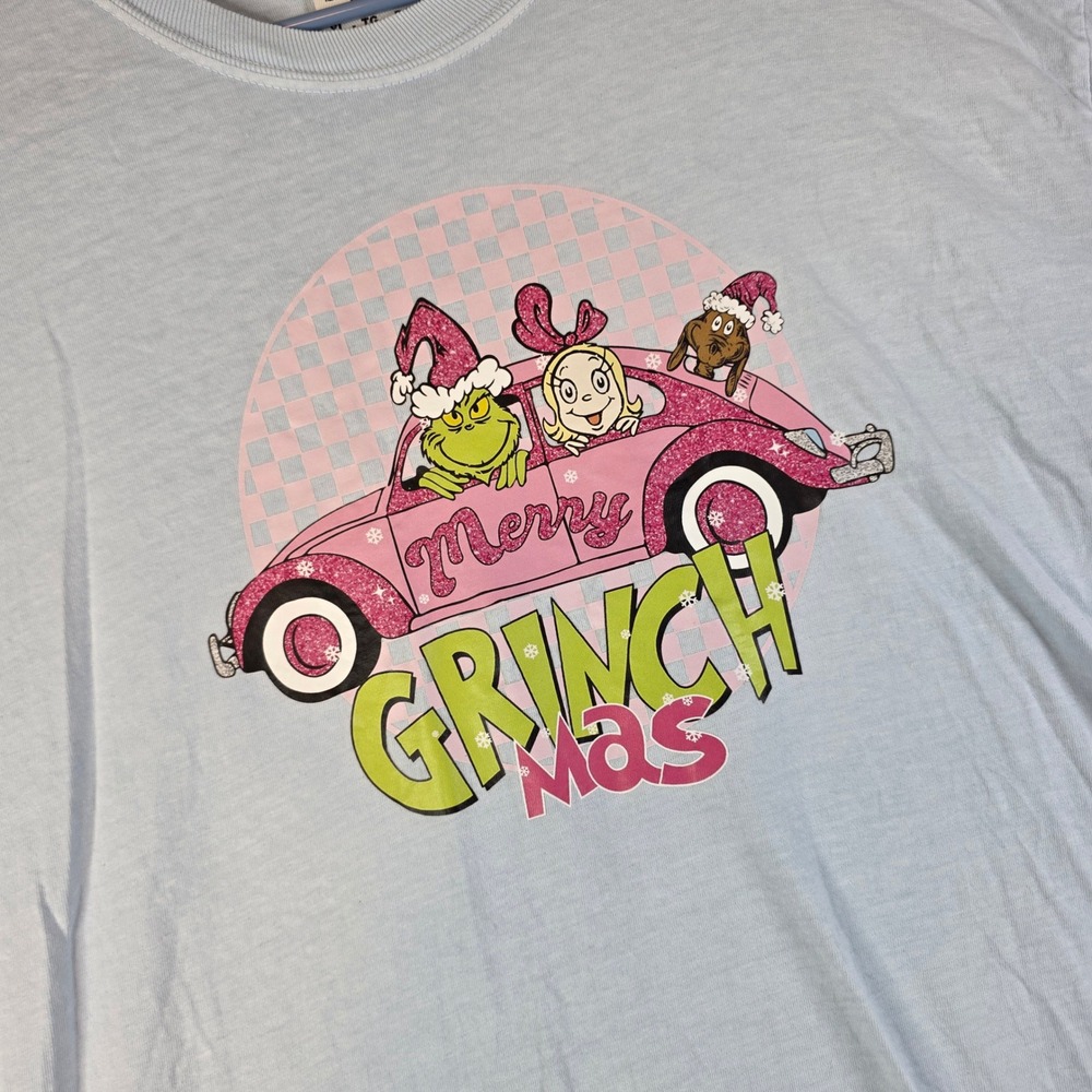 Comfort Colors T-Shirt Adult XL Blue Merry Grinchmas Christmas Graphic Tee